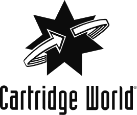 A black and white logo for cartridge world