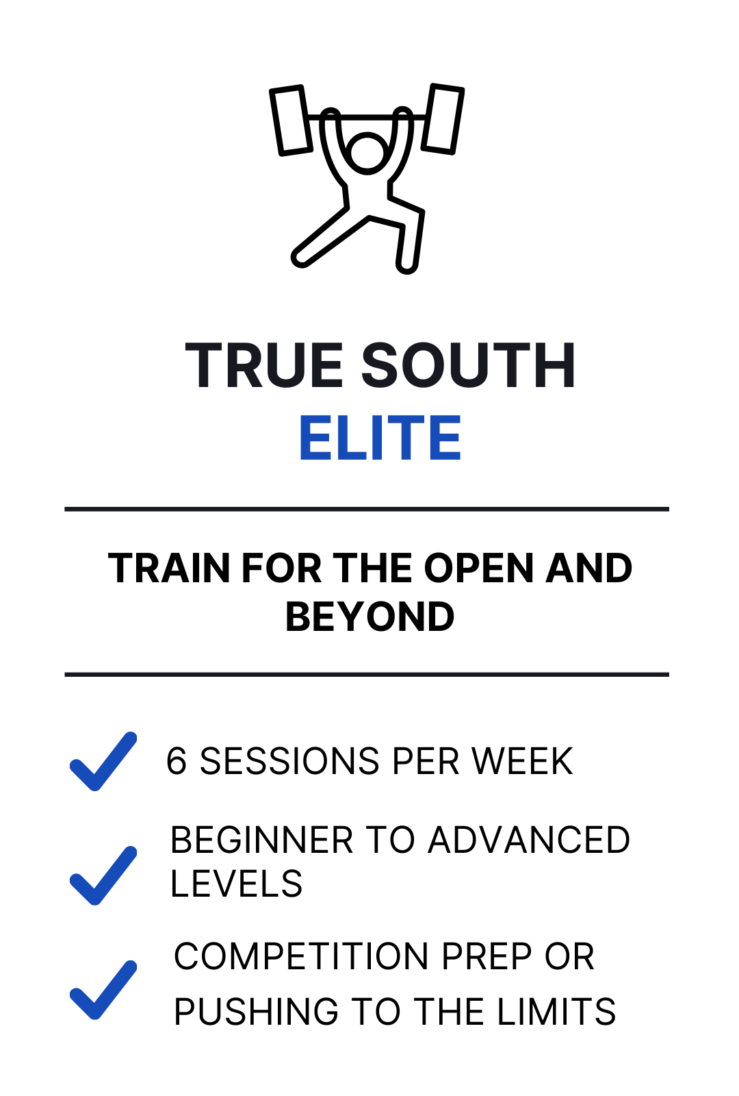 True south elite train for the open and beyond.