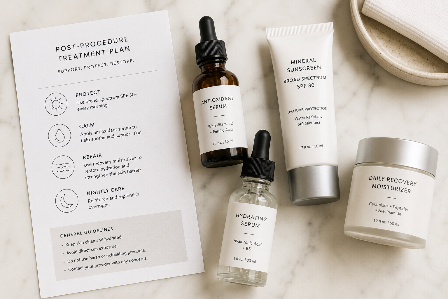 skincare products and aftercare instructions