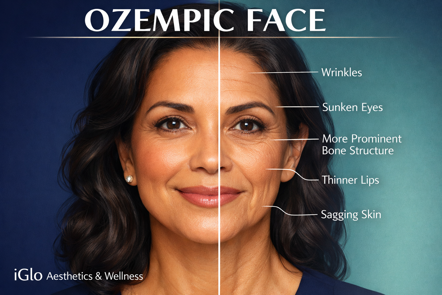 Side-by-side comparison of before and after of Ozempic face