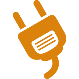 An orange icon of an electric plug with a cord attached to it.