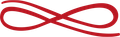 A red infinity symbol on a white background.
