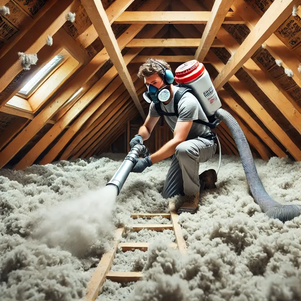 Close-up shot of an inspector, engineer examining the roof structure of a house