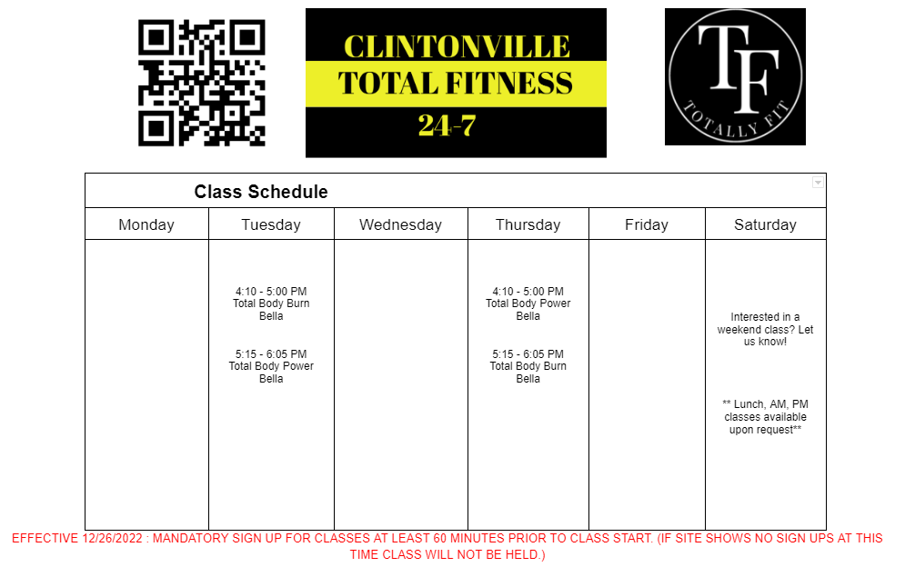 Upcoming fitness classes clintonville wi