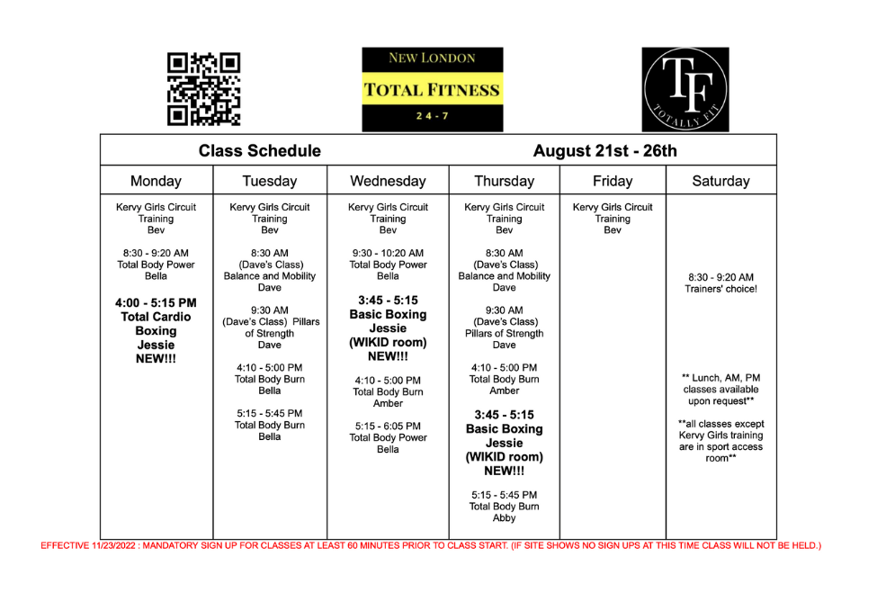 Upcoming fitness classes new london wi