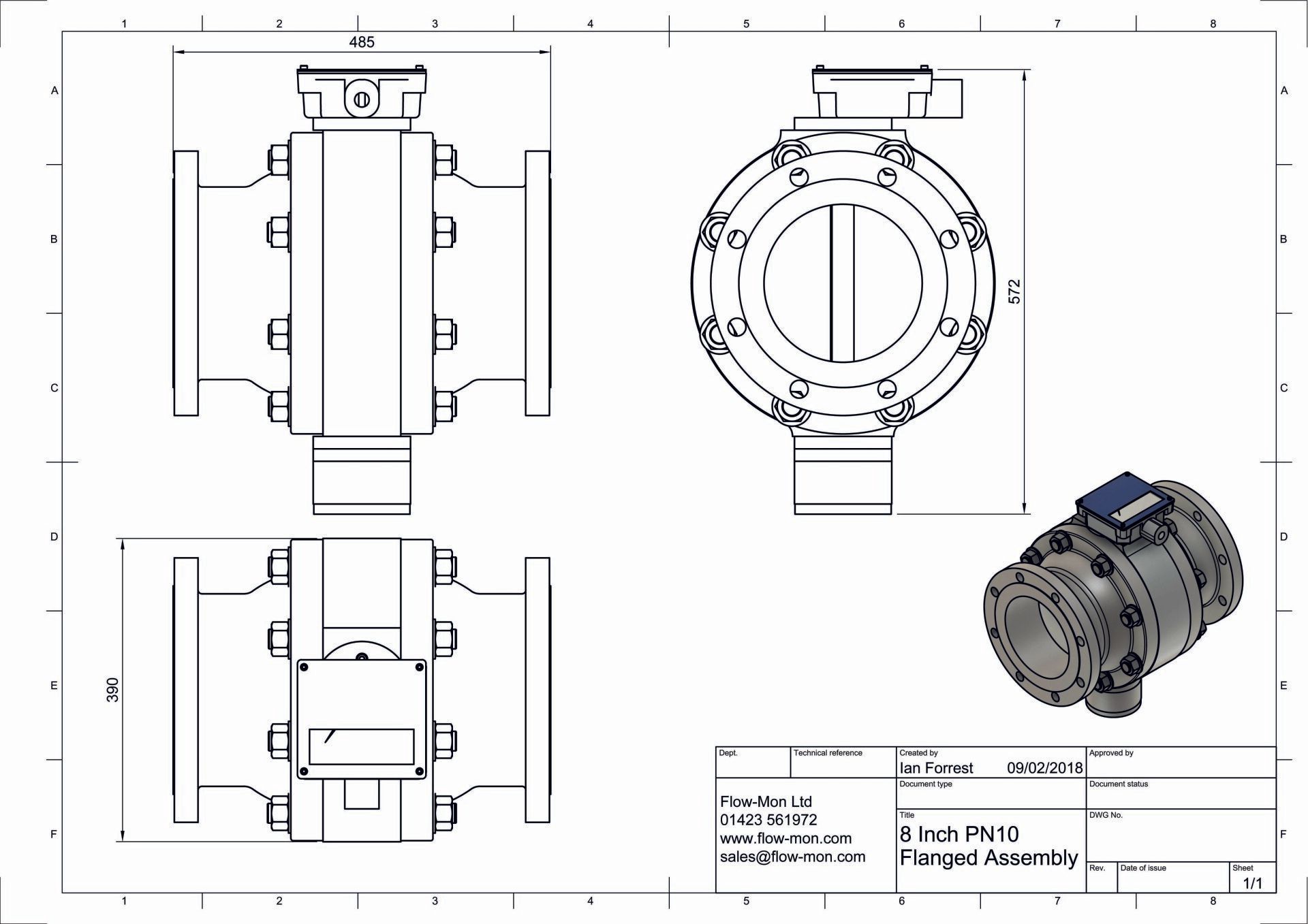 8 inch PN10 Flanged assembly drawing
