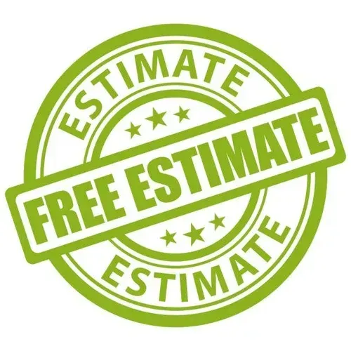 A green and white stamp that says free estimate estimate