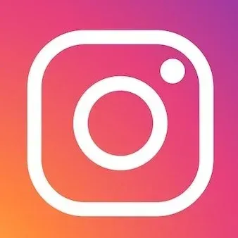 A white instagram logo on a pink and purple background.