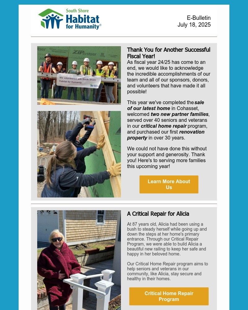 A south shore habitat for humanity newsletter for july 2021