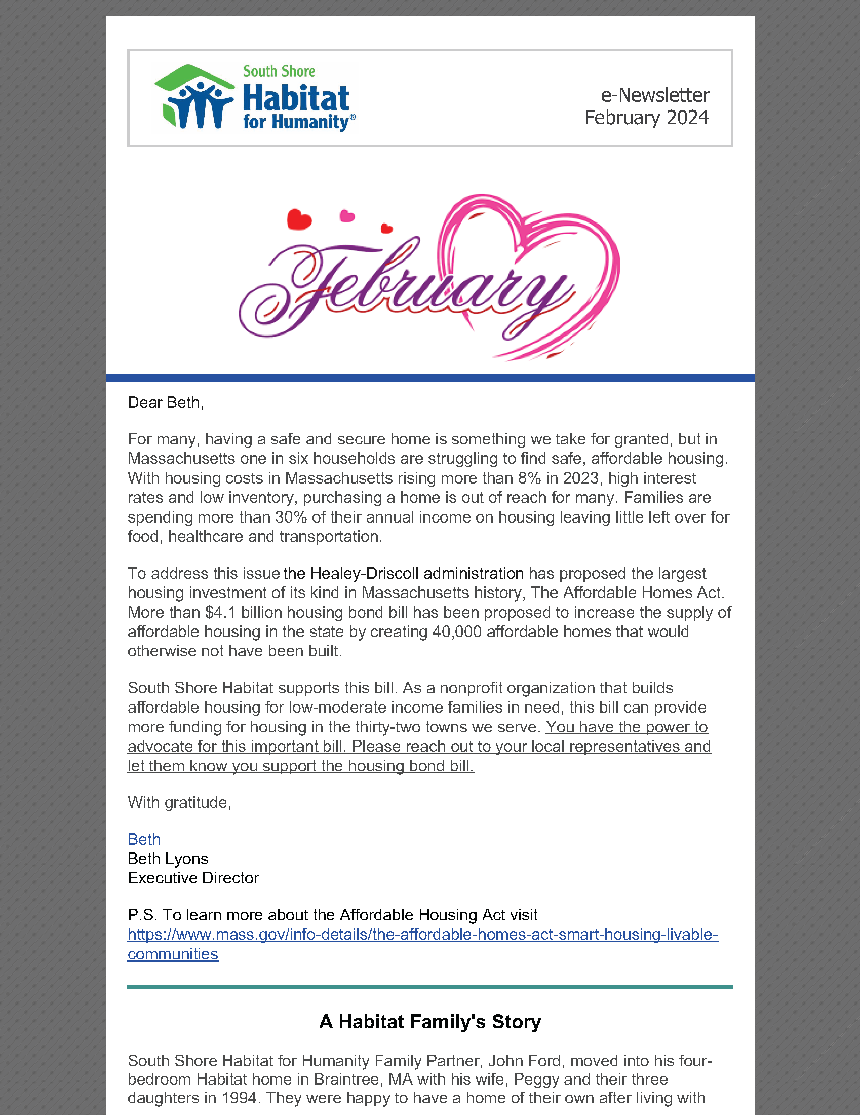 A february newsletter from the habitat for humanity