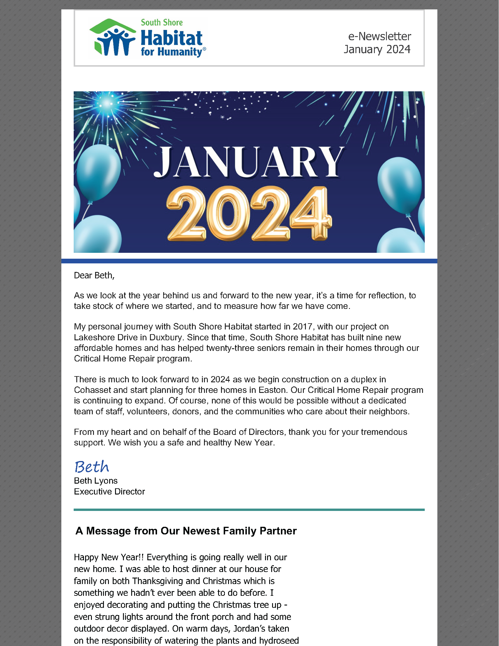 A flyer for january 2024 with balloons and fireworks