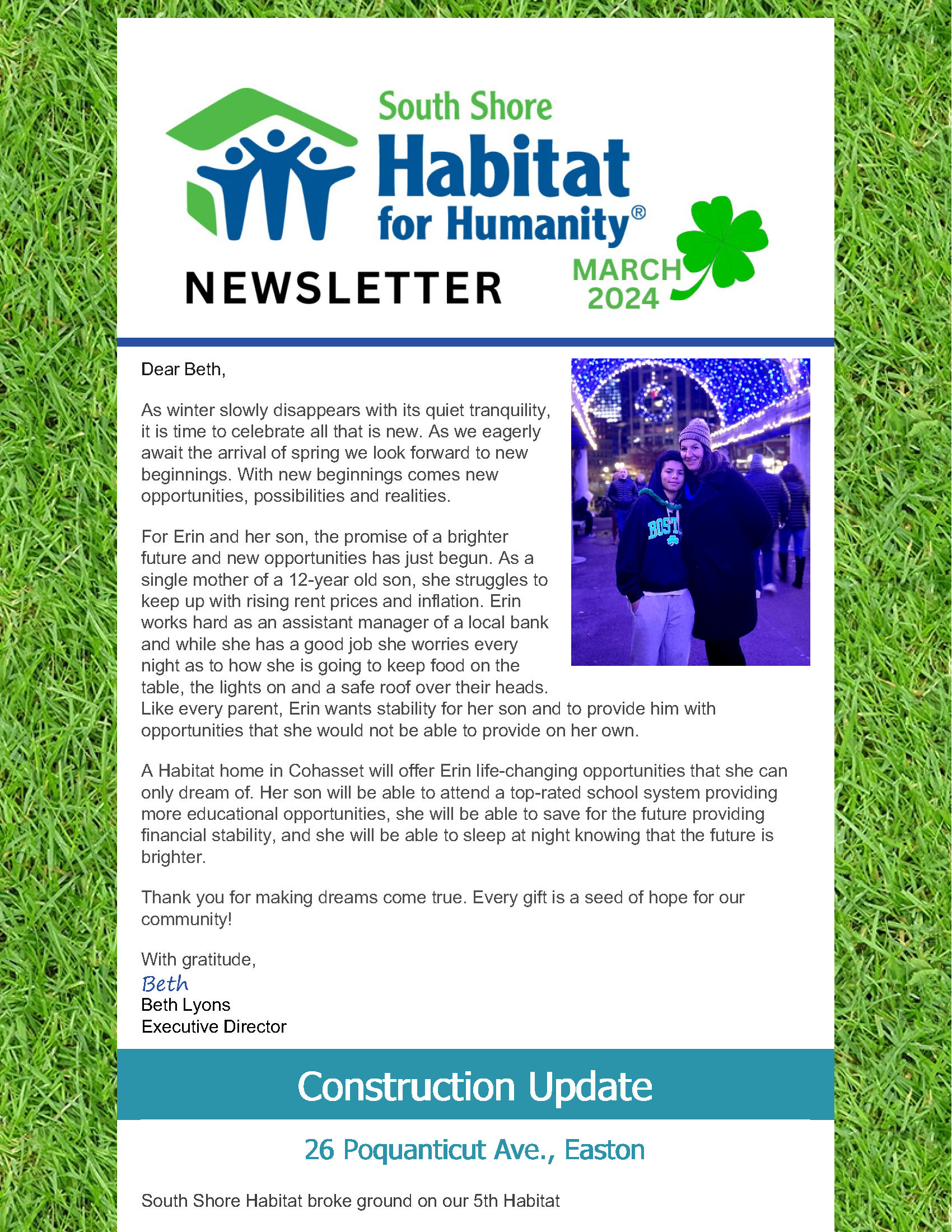 A newsletter from the south store habitat for humanity