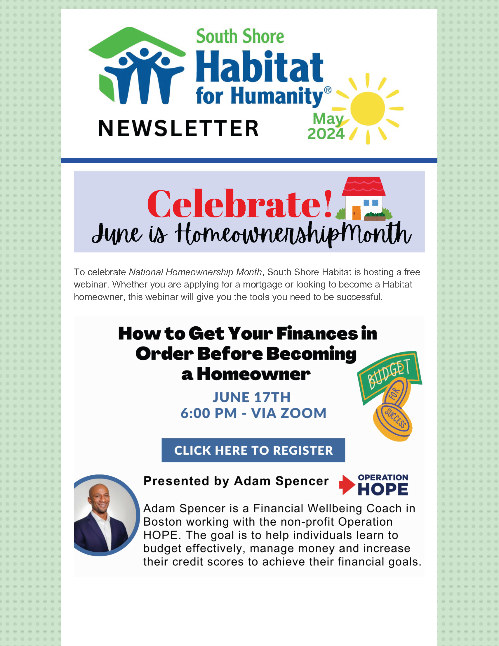 A newsletter from south share habitat for humanity