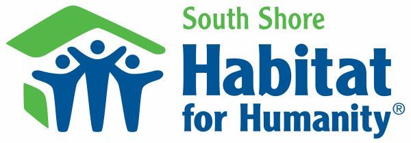 The logo for south shore habitat for humanity is blue and green.