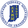the indiana department of transportation logo is a circle with a map of indiana in the center .