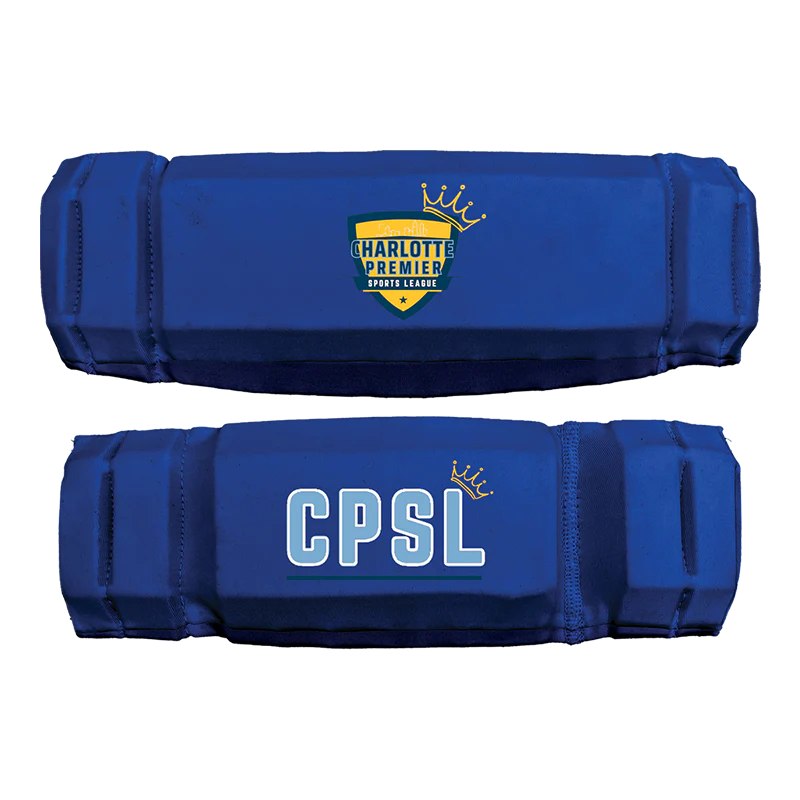 Two blue beverage can sleeves, one with Harlot Brewing logo and one labeled CPSL