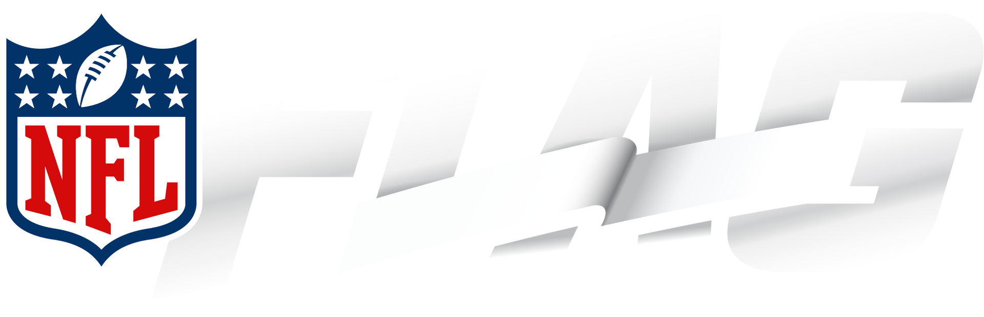 NFL flag football logo on a white background with a large gray NFL wordmark and shield emblem