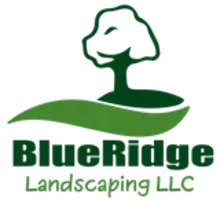 Logo for BlueRidge Landscaping LLC: green stylized tree on a green hill with the company name below in green text.