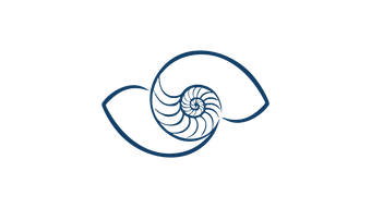 Logotipo en espiral de concha de nautilus azul.