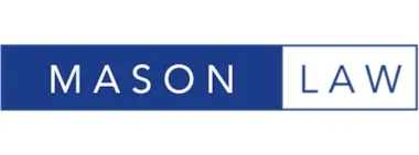 Logo for Mason Law, text in white on a blue and white rectangle.