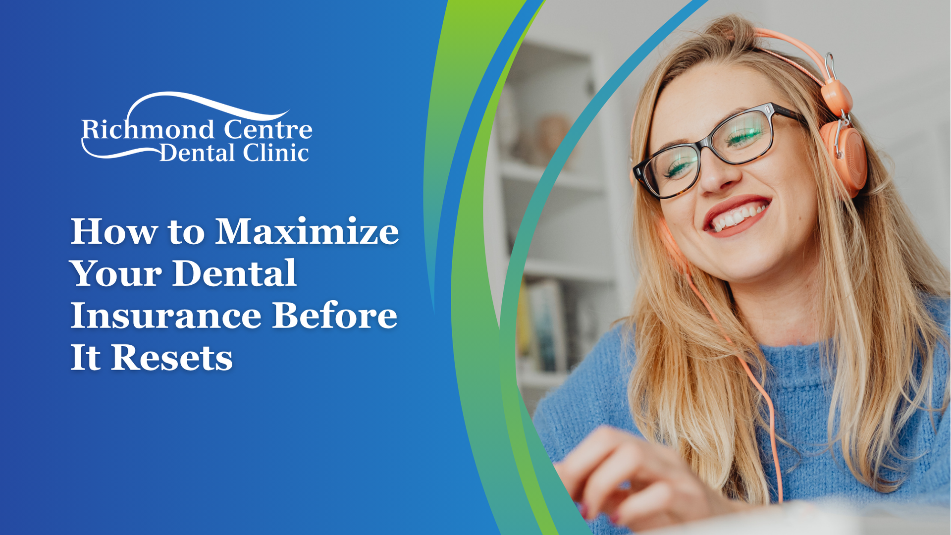 Woman with headphones smiles; text overlay: