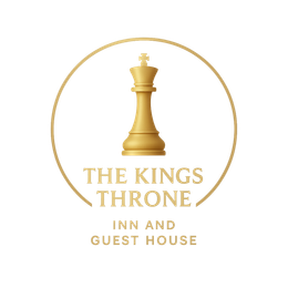 Gold logo with chess king inside a circle, text 