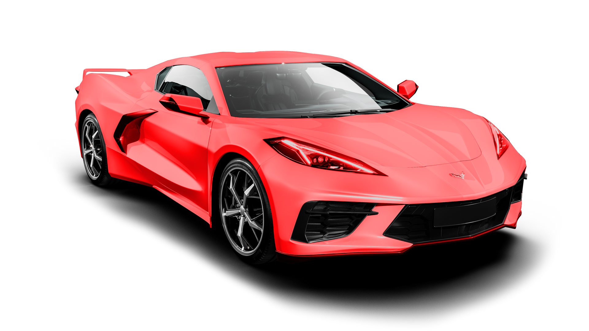 A red sports car is on a white background.