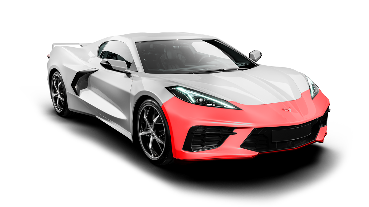 A white and red sports car on a white background.