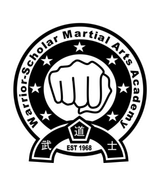 A black and white logo for the warrior scholar martial arts academy.