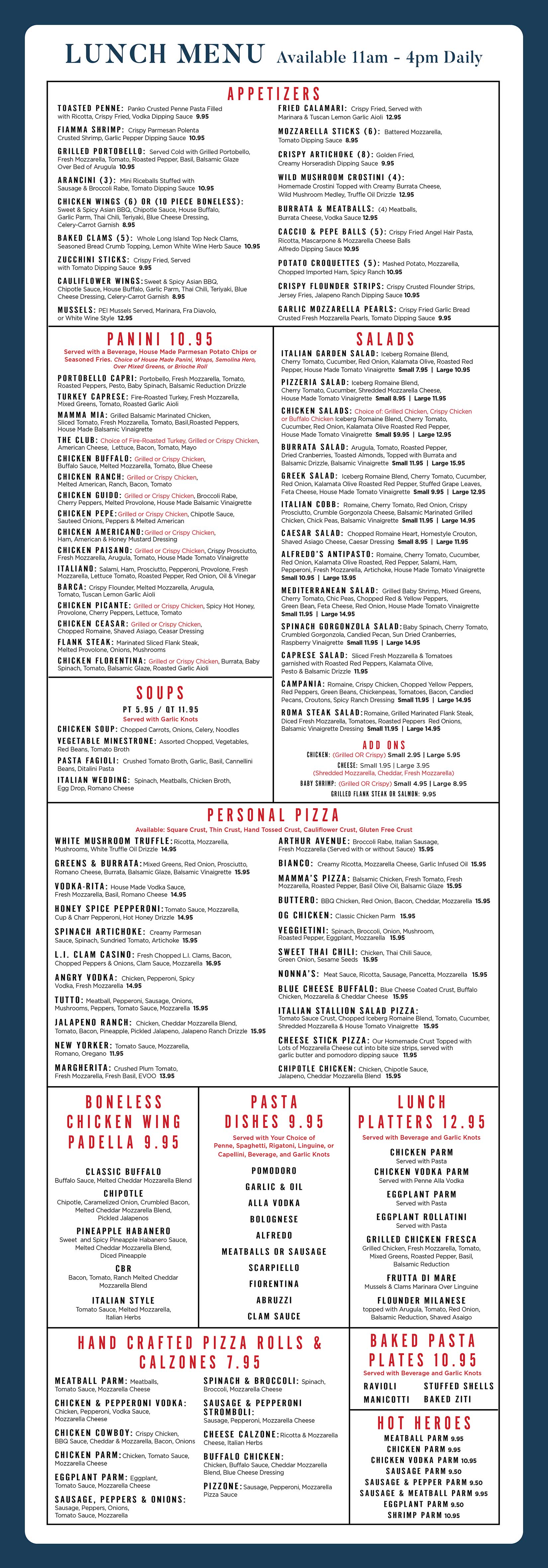 Lunch Menu Alfredo's Pizzeria & Restaurant Ridge, NY