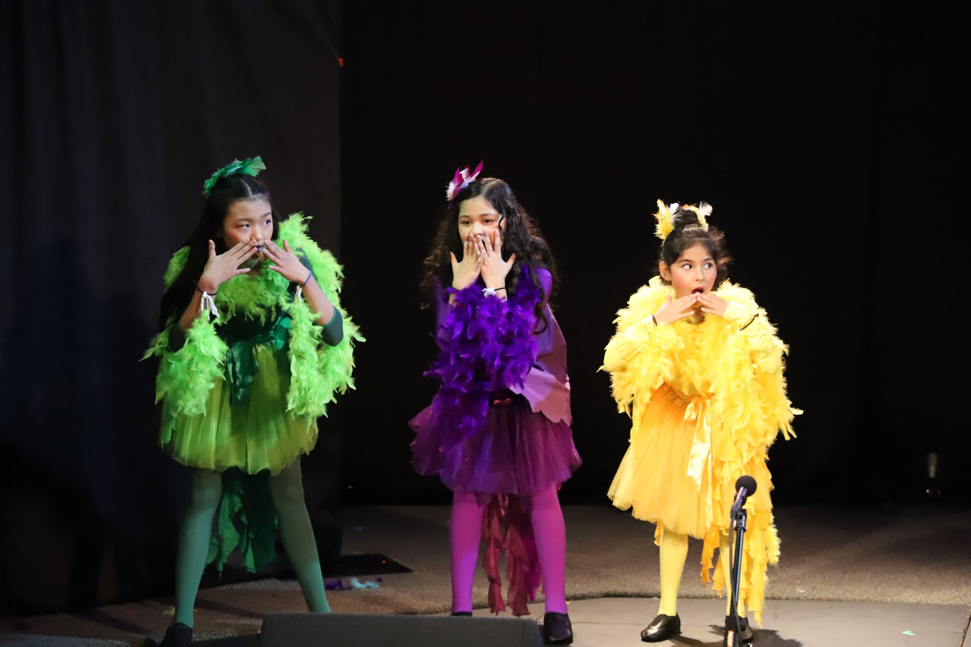 A group of girl with surprised faces on stage