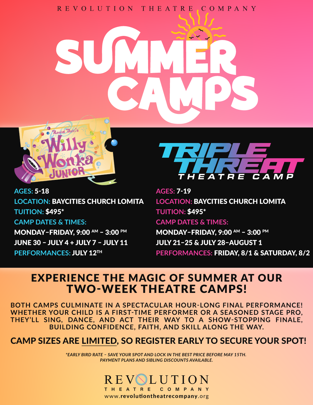 A poster for rev-up spring 2025 tap jazz and spotlight singers