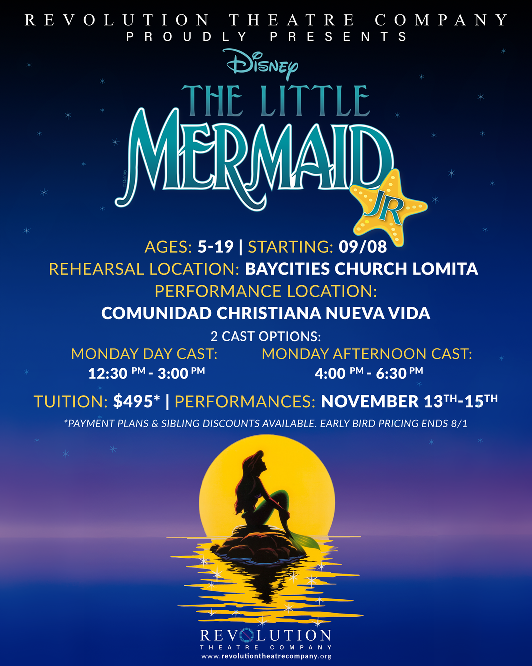 A poster for the little mermaid by revolution theatre company