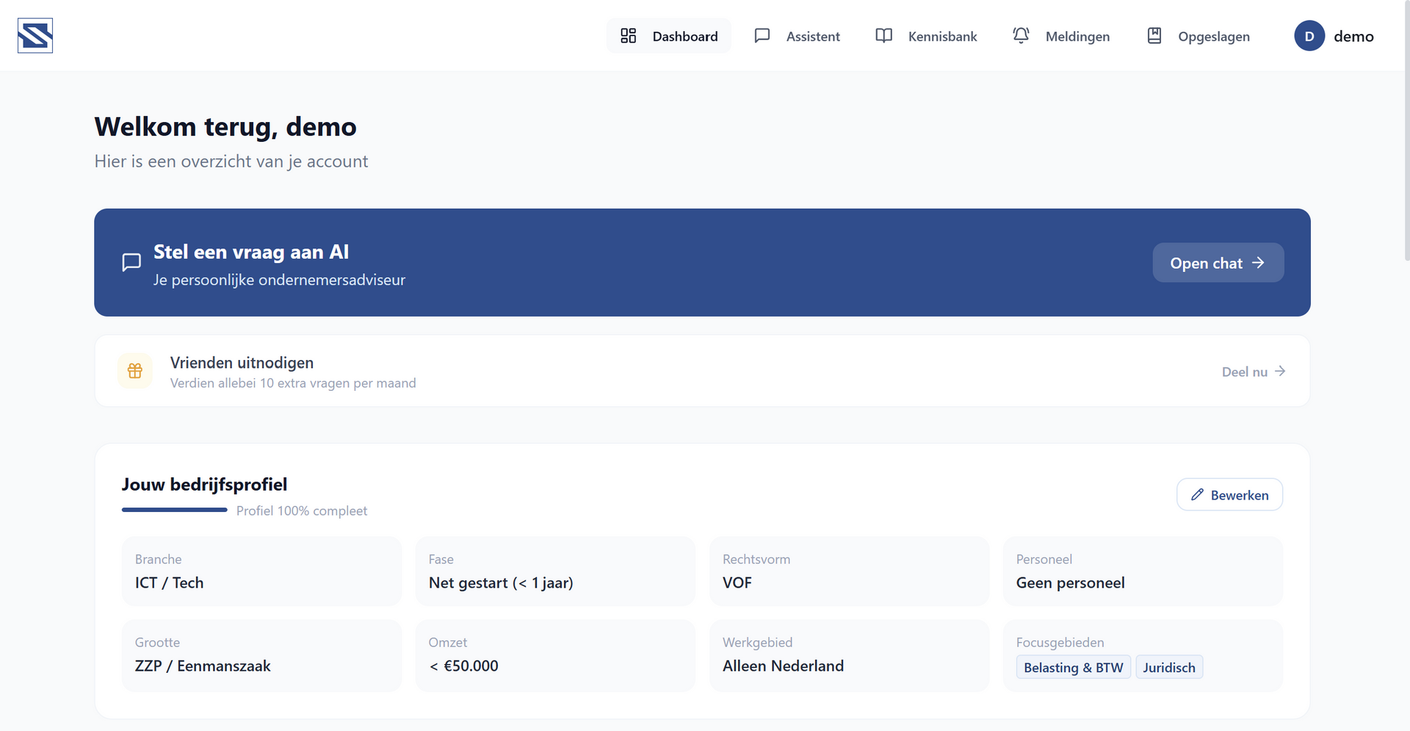 Webdashboard met een paarse banner, navigatietabs en een tabel met taakdetails.