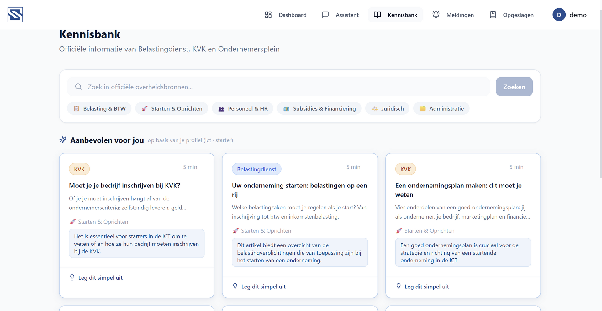 Een dashboardachtige webpagina met kaarten, filters en een blauwe actieknop op een witte achtergrond.