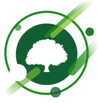 Green circular logo with a white tree silhouette