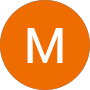 The letter m is in an orange circle on a white background.