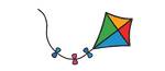 Un aquilone colorato vola nell'aria su uno sfondo bianco.