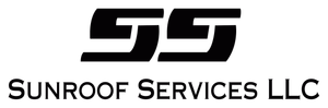 The logo for sunroof services llc is black and white.