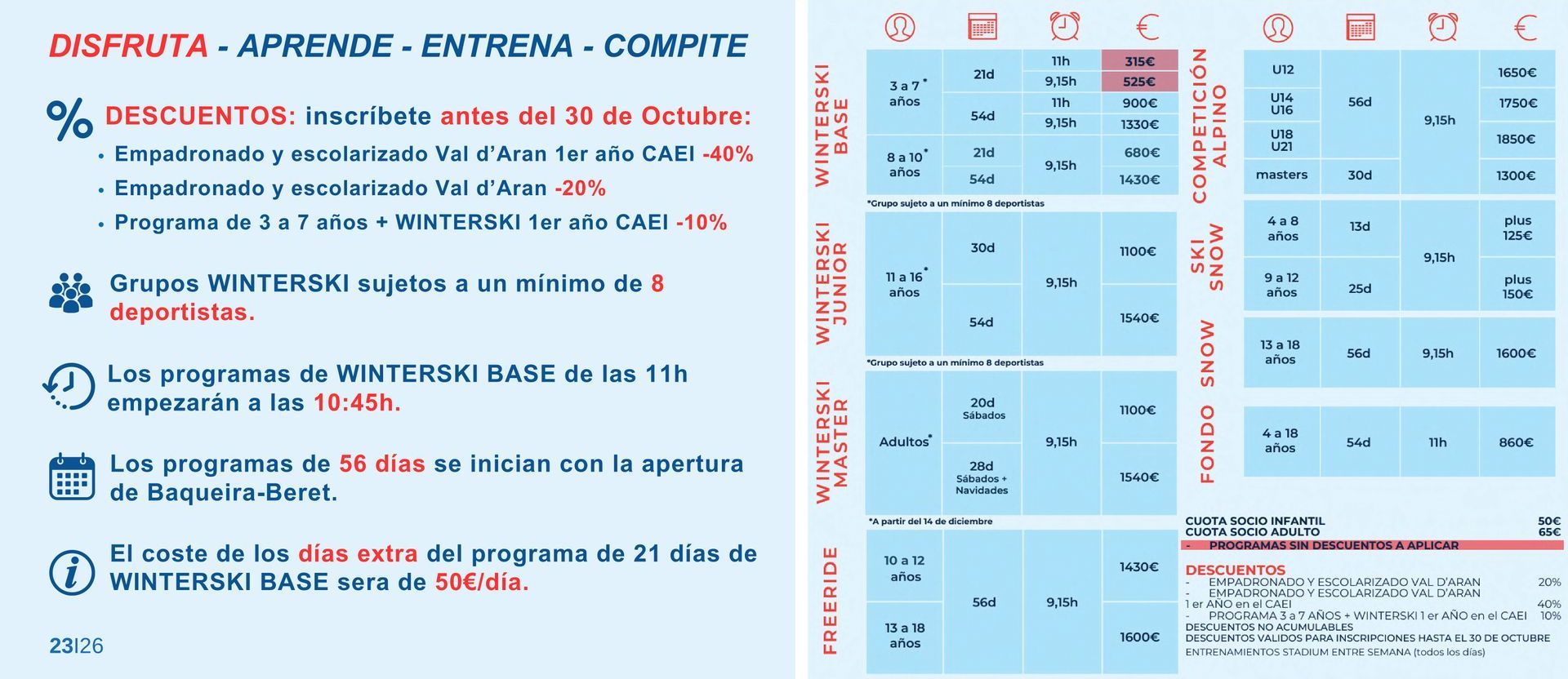 Una página azul y blanca con la palabra disfruta en ella