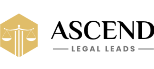 The logo for ascend legal leads has a scale of justice on it.