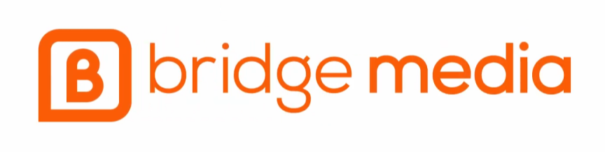 Orange logo with a "B" inside a rounded square, next to "bridge media" text.