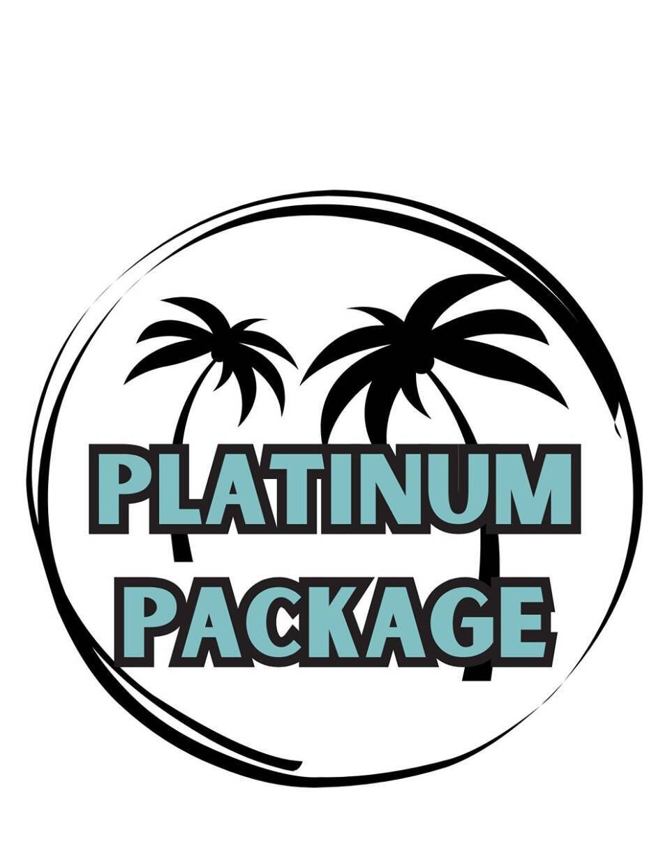 Platinum Package logo with palm trees inside a circle.