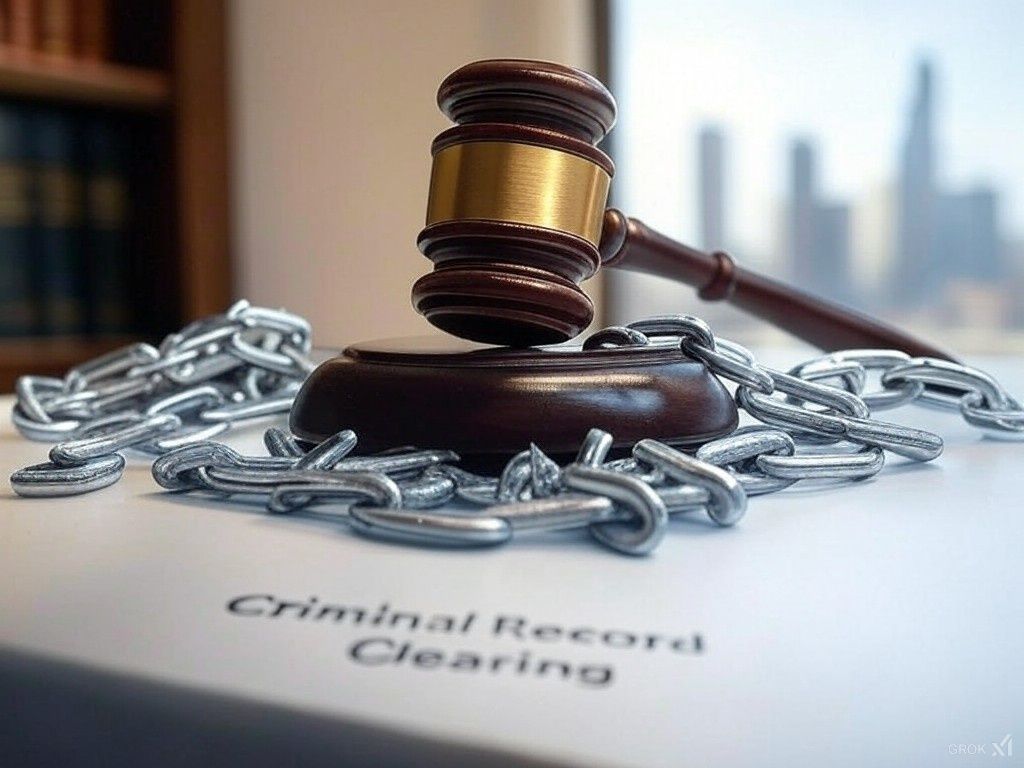 A judge 's gavel is sitting on top of a piece of paper that says criminal record clearing.