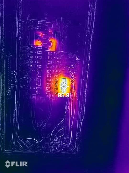 Thermal image showing a circuit board with a component at 85.9°F and another at 23°F.