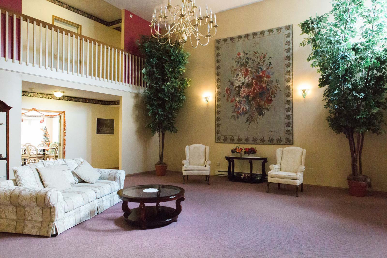 large living room with high ceilings