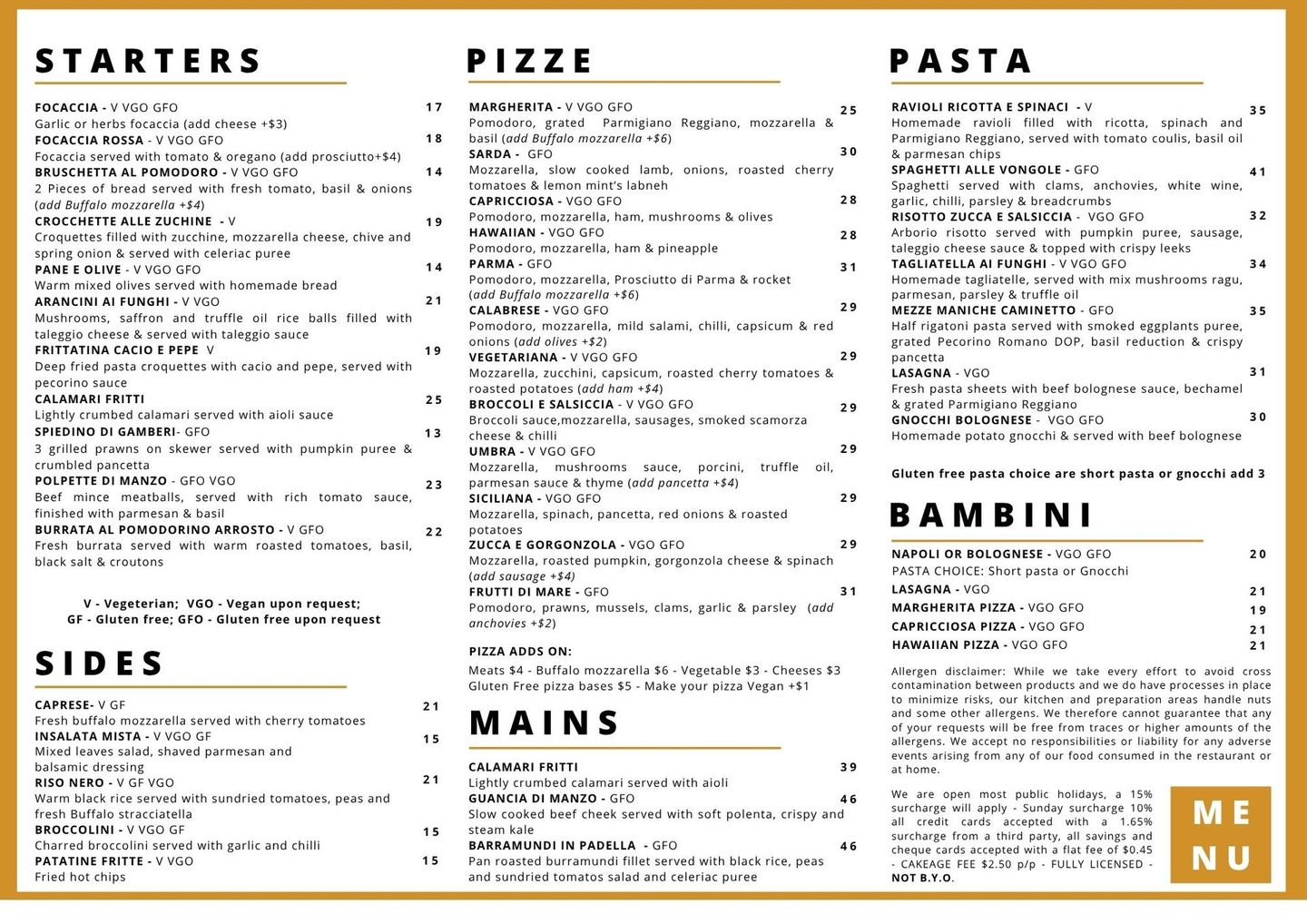MENU - Il Caminetto