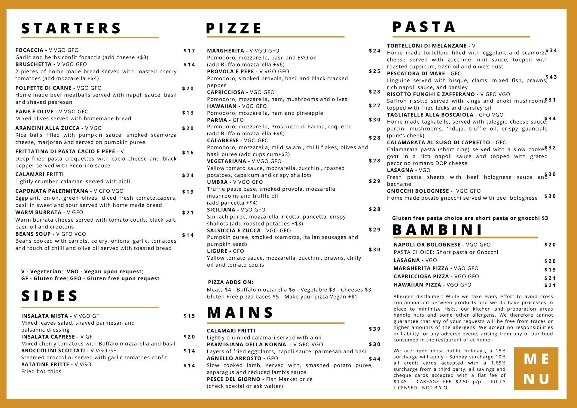 MENU - Il Caminetto