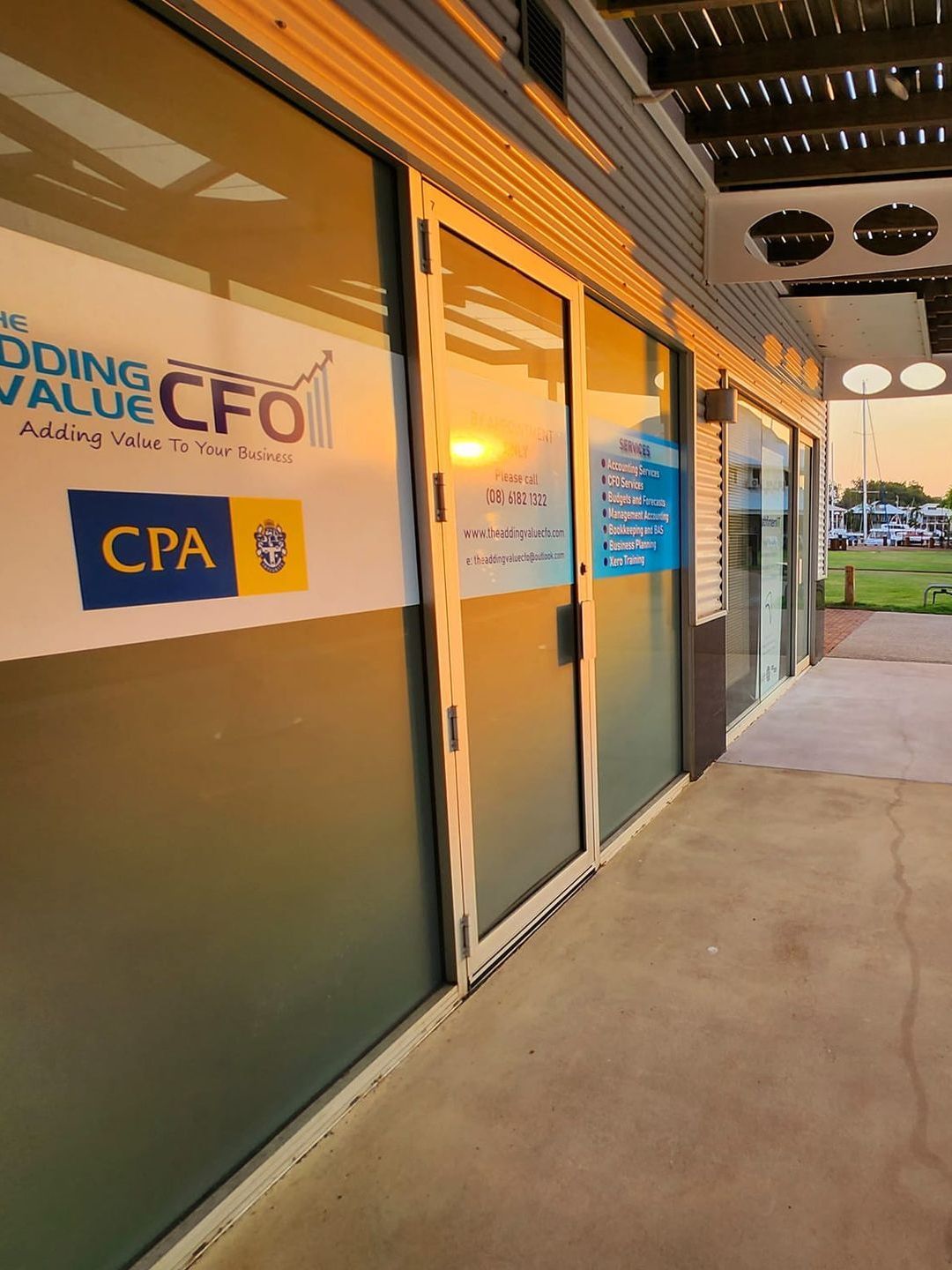 Front of a Business with The Sun Setting  — Adding Value CFO Pty Ltd in Larrakeyah, NT