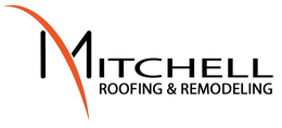 Mitchell Roofing & Remodeling logo with orange arc and black text.